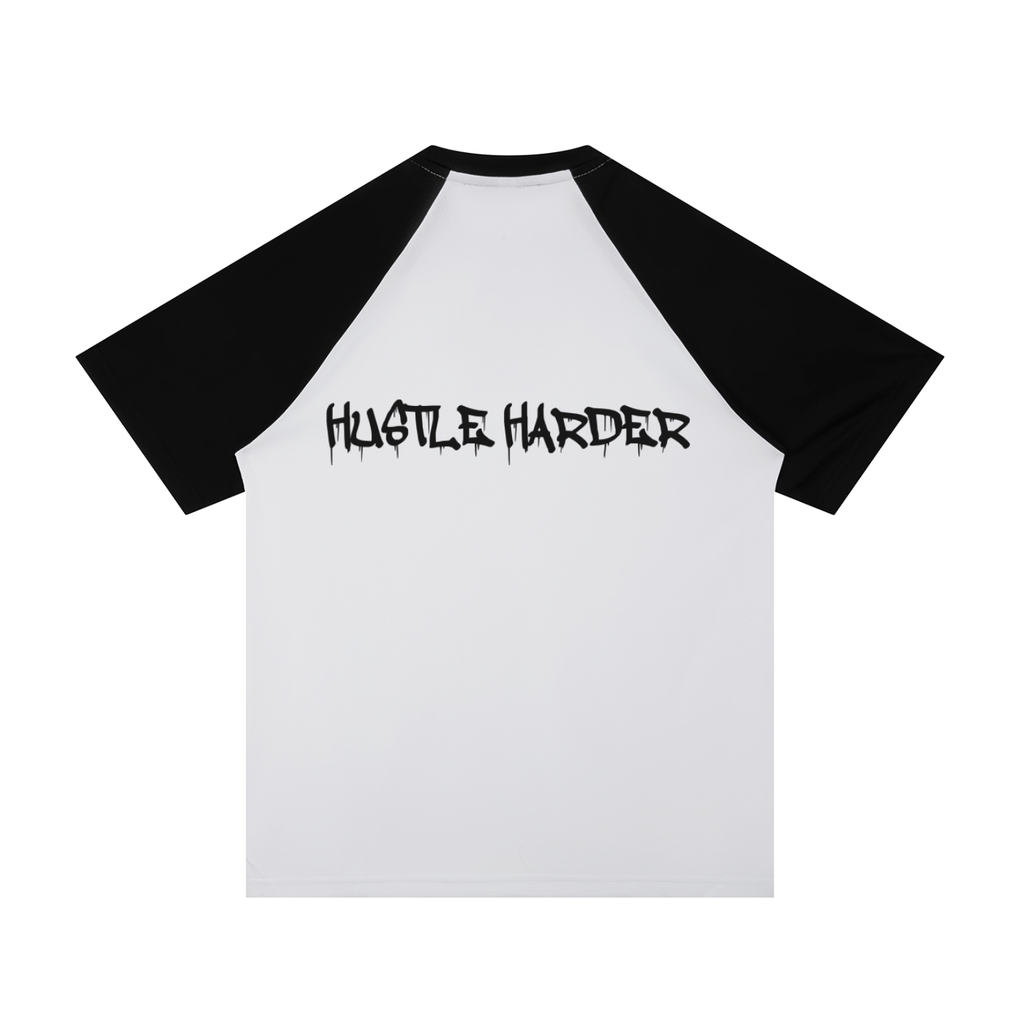 Hustle Harder Contrast Raglan Sleeve Mesh T-Shirt